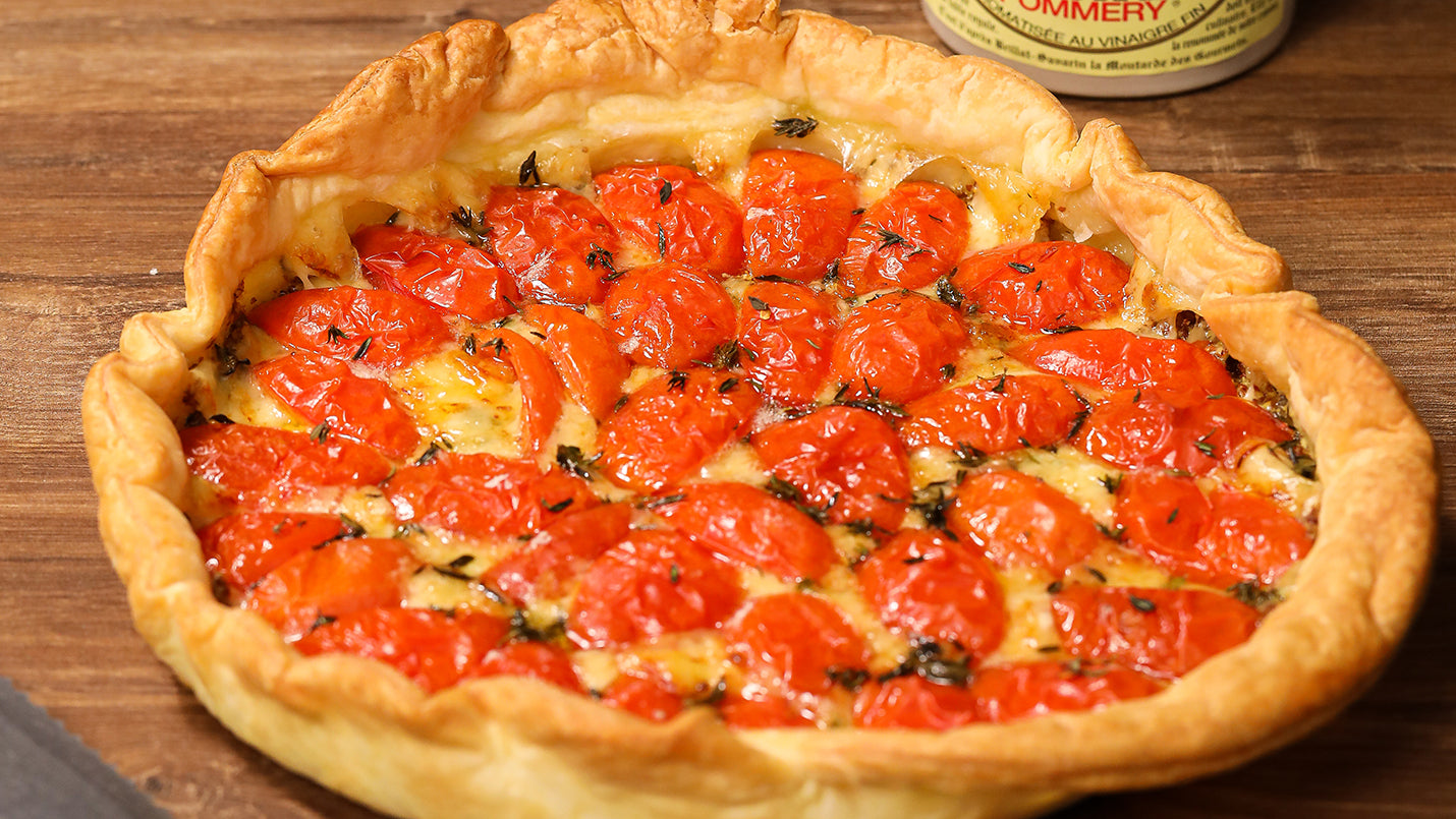 Tarte soleil à la moutarde de Meaux® Pommery®, Comté & tomates